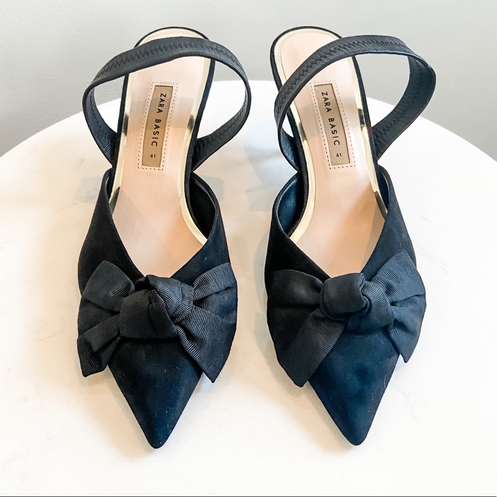 Zara Black Velvet Kitten Heels